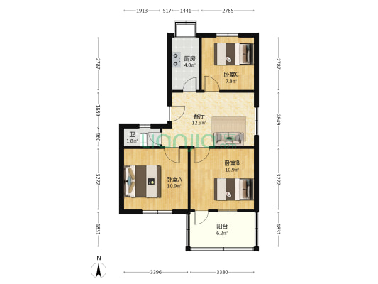 公园路锅炉厂家属楼 3室1厅1卫 63平方