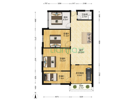 报社大院 4室1厅1卫 88平方