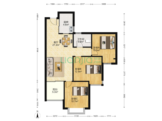 青枫墅园三期 3室1厅1卫 89平方