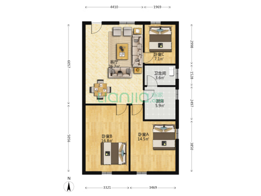 五丰楼小区 3室1厅1卫 101平方
