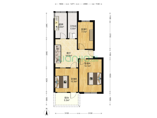 水狮营巷 3室1厅1卫 77平方