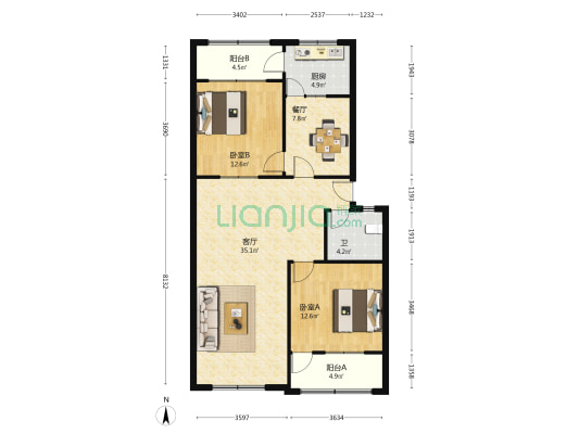 工商行家属楼 2室2厅1卫 106平方