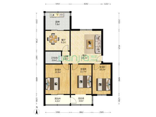 方新西区 3室2厅1卫 98平方
