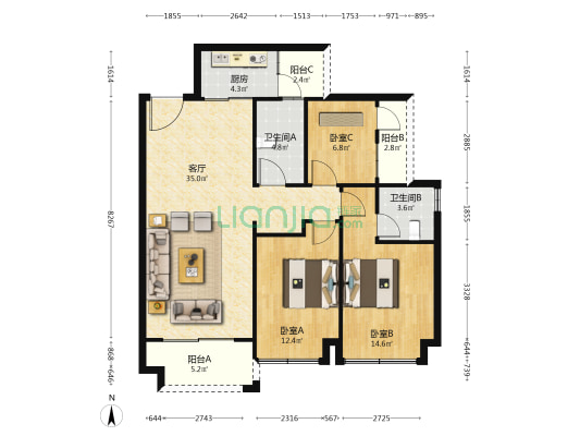 欧雅春天御府 3室1厅2卫 109平方