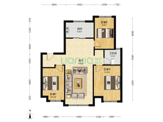 龙湖舜山府 3室1厅1卫 107平方