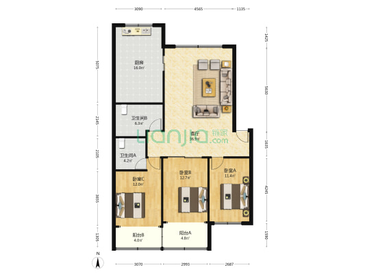 西桂里小区 3室1厅2卫 128平方