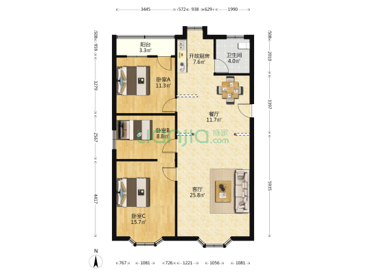 旭日大道85号 3室2厅1卫 103平方