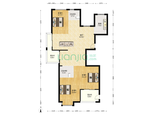东润华庭 3室1厅2卫 148平方