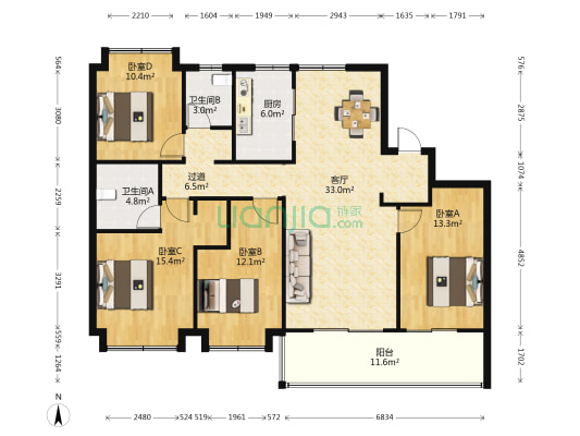 鱼嘴润府 4室1厅2卫 142平方