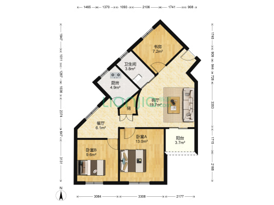 展宏家园 3室2厅1卫 83平方