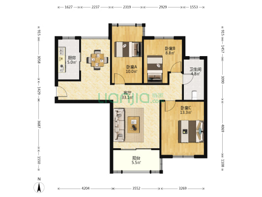 恒盛皇家花园二期 3室1厅1卫 102平方