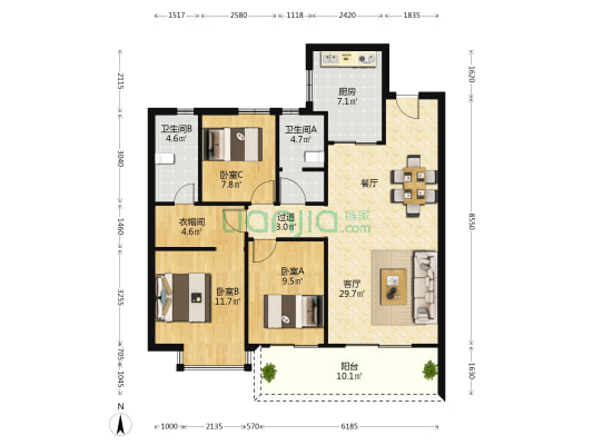 万科翡翠滨江五期 3室1厅2卫 118平方