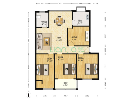 邹家塆 3室1厅1卫 105平方