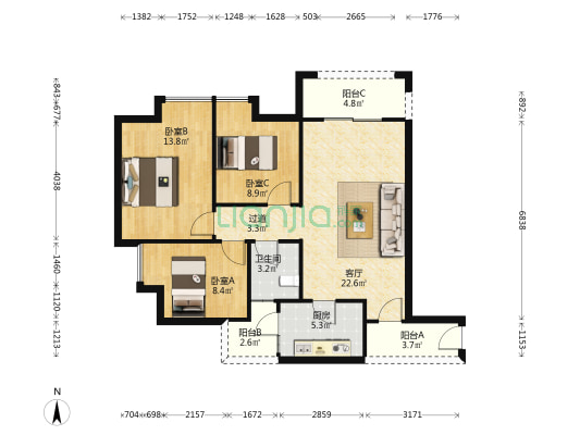 东城国际 3室1厅1卫 94平方