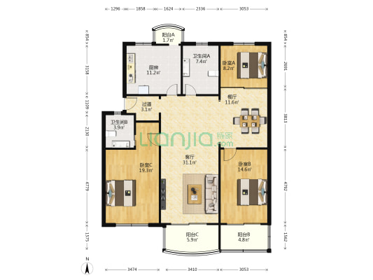 大居苑 3室2厅2卫 142平方