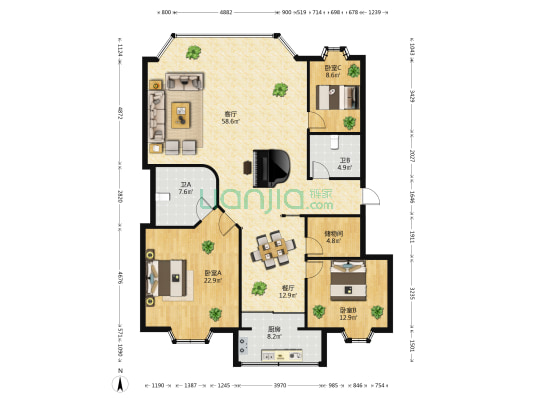 翠康园 3室2厅2卫 171平方
