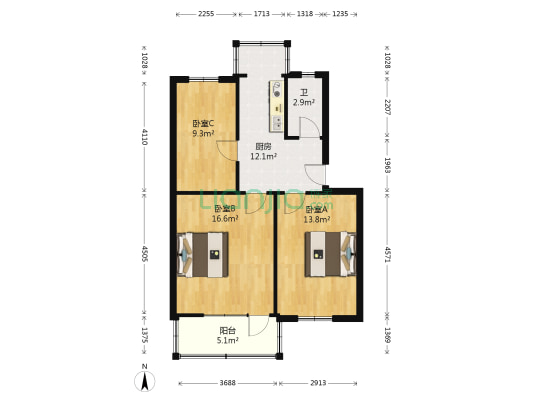 207所家属楼 3室0厅1卫 76平方