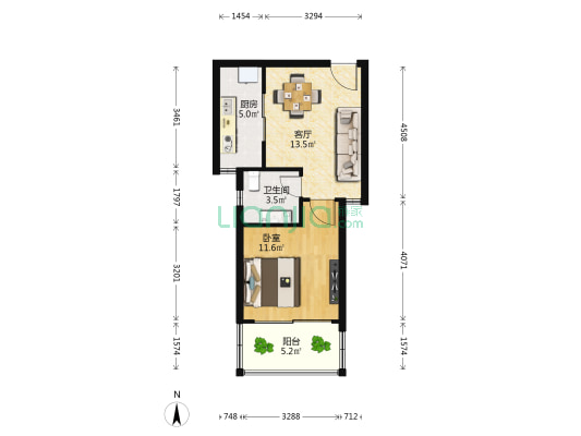 湖景明珠 1室1厅1卫 50平方
