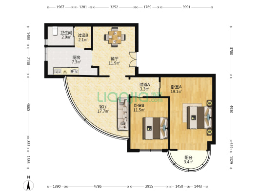 宝丰大厦 2室2厅1卫 126平方