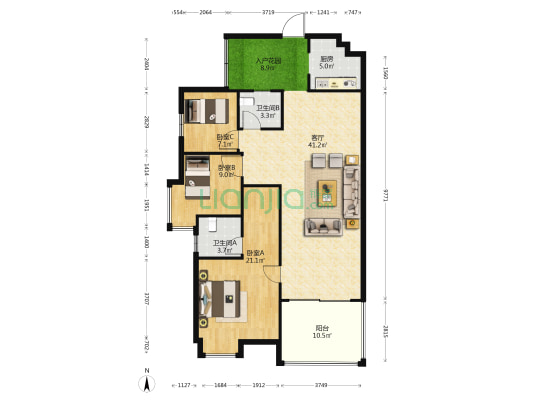 多彩贵州城温泉小镇11号地B组团 3室1厅2卫 114平方