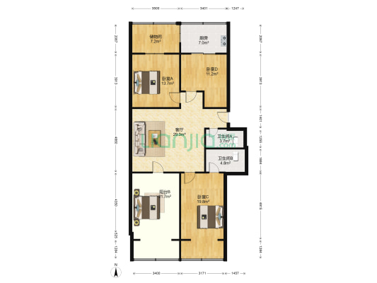 寇庄公寓 3室1厅2卫 140平方