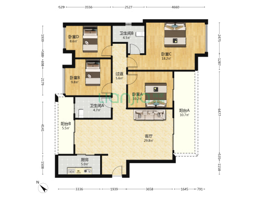 人居翠怡峰荟 4室1厅2卫 143平方