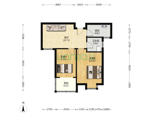盛江花苑海棠园 2室1厅1卫 70平方