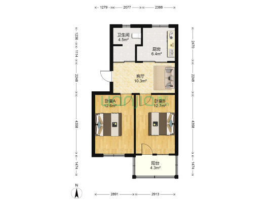利民新村 2室1厅1卫 59平方