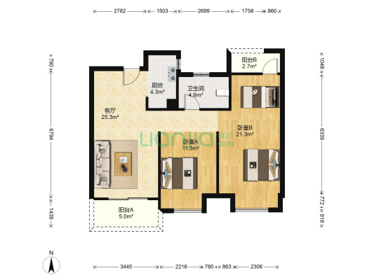 龙湖九墅天玺 2室1厅1卫 89平方