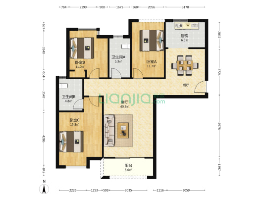 海悦名都 3室1厅2卫 125平方