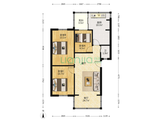 江岸小区月江里 3室1厅1卫 68平方