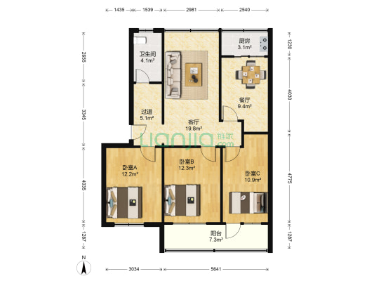 老区人民医院小区 3室2厅1卫 99平方