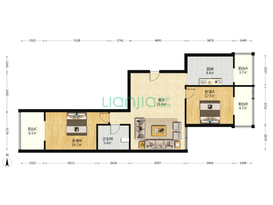 湖滨丽景 2室1厅1卫 115平方