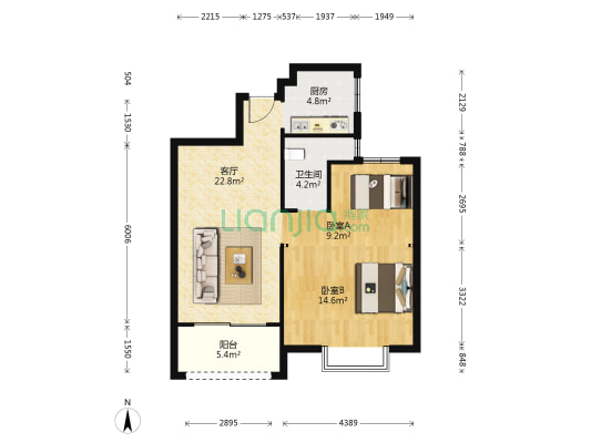 绿地天成苑 2室1厅1卫 88平方