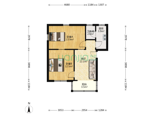 铝材厂宿舍 2室1厅1卫 57平方