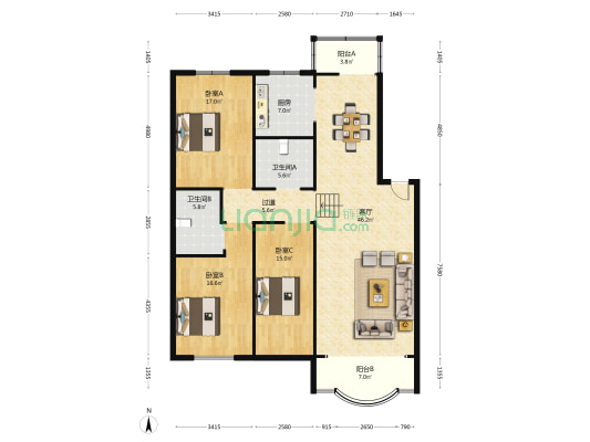 三好家园 3室1厅2卫 160平方
