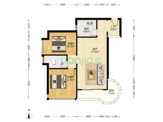 凰都公馆 2室1厅1卫 85平方