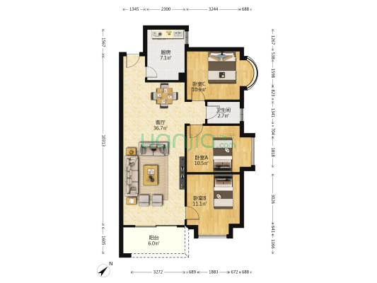 盛景观园 3室1厅1卫 111平方