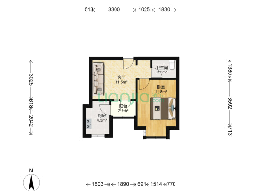 和荣苑 1室1厅1卫 45平方