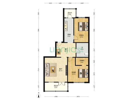 通达街432号 2室2厅1卫 122平方