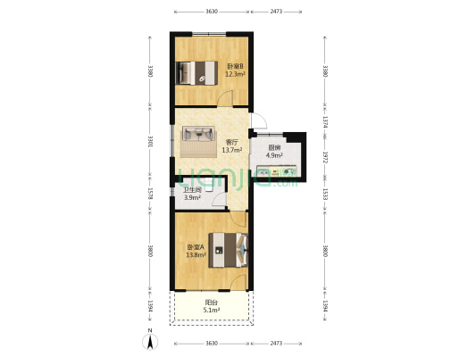 龙腰新村 2室1厅1卫 71平方