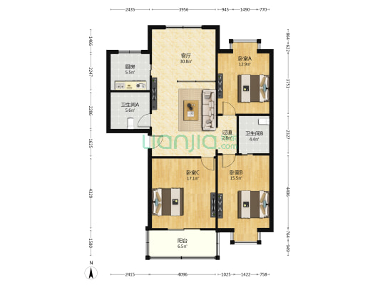 湘景苑 3室1厅2卫 123平方