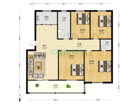豫冠食品厂家属院89号 4室1厅2卫 150平方