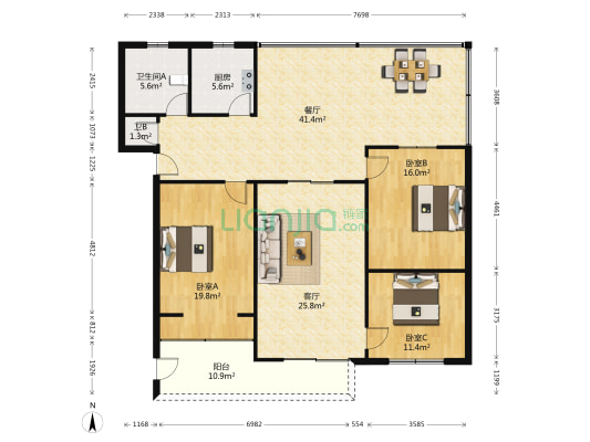 棠湖南路二段129号 3室2厅2卫 145平方