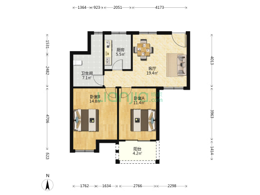 倪家湾花苑 2室1厅1卫 83平方