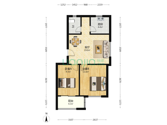 爱民花园 2室1厅1卫 66平方