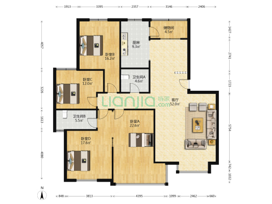 一品嘉园 4室1厅2卫 181平方
