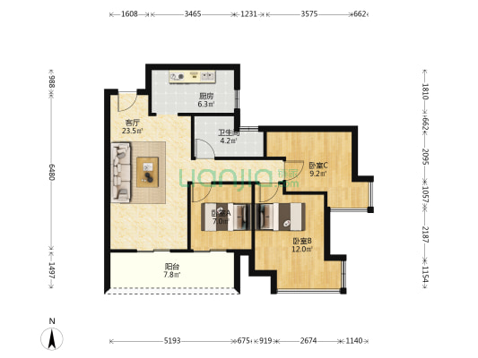 保利首铸天际 3室1厅1卫 89平方