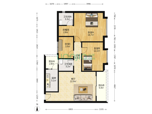 星月明轩 3室1厅2卫 100平方
