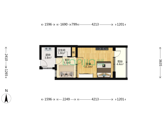 西什库大街74号院 1室1厅1卫 40平方